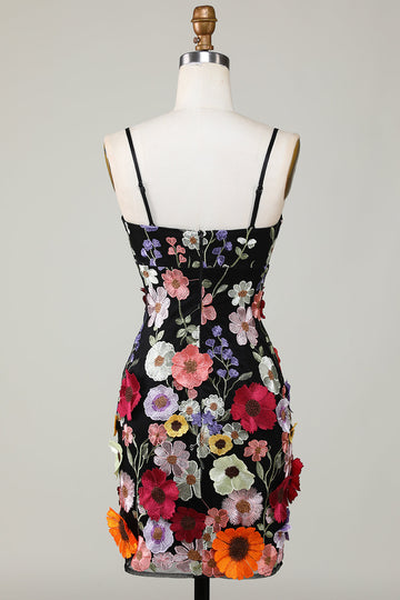 Bodycon Little Black Dress with 3D Flowers